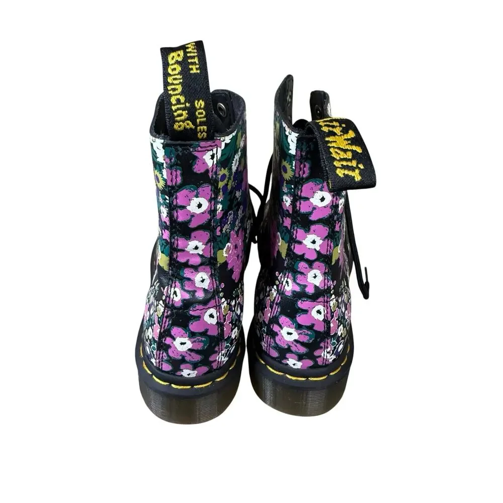 Dr. Martens 1460 Pascal Vintage Floral Leather Combat Boots Black US 7